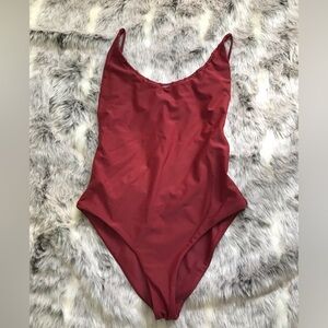 Jade Swim Trophy One Piece Swimsuit Burgundy  sz M medium Plunge Back Cheeky